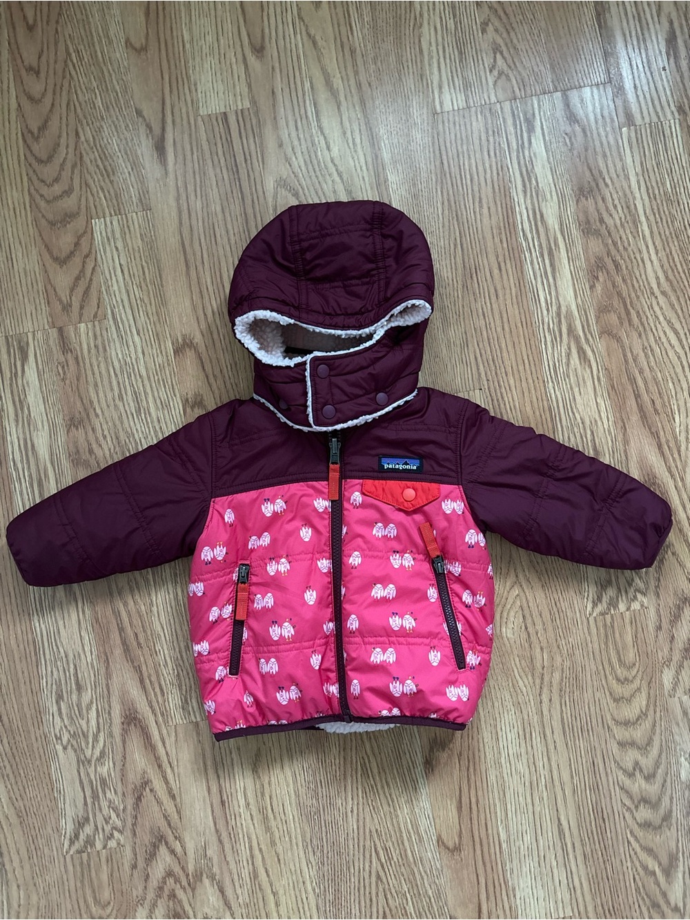 Patagonia Tribbles reversible jacket owl print 6/12M